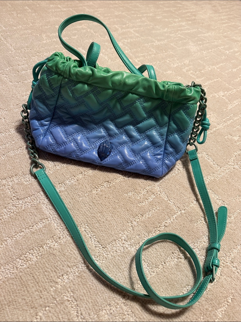 Kurt Geiger Green and Blue Quilted Drawstring Crossbody